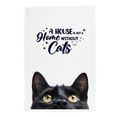 Purely Home Black Cat Tea Towel Panama Cotton Novelty Kitchen Gift For Cat Lovers from B&Q