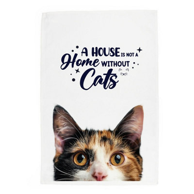 Purely Home Calico Cat Tea Towel Panama Cotton Novelty Kitchen Gift For Cat Lovers from B&Q