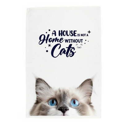 Purely Home Ragdoll Cat Tea Towel Panama Cotton Novelty Kitchen Gift For Cat Lovers from B&Q