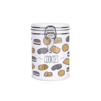 Purely Home Cookies JarFun Biscuits Patterned Storage Canister Family GiftsWhite Metal Clip Lid Kitchen Food Storage Jars 700Ml from B&Q