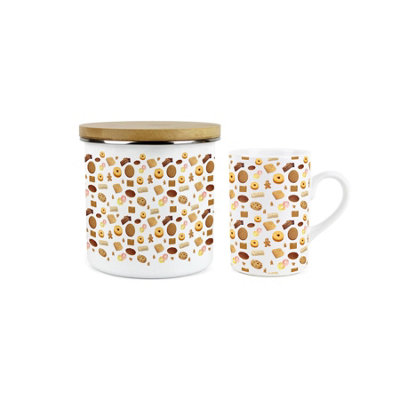 Purely Home Biscuit Mug & Canister Gift SetNovelty Gifts For FoodiesCeramic Mug & Enamel Biscuit Tin/cookie Jar Present from B&Q