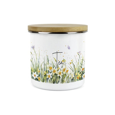 Purely Home Spring Daffodils Tea CanisterFloral Nature Metal/enamel Hot Drinks Storage Container Jar from B&Q