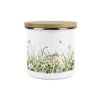 Purely Home Spring Daffodils Sugar CanisterFloral Nature Metal/enamel Hot Drinks Storage Container Jar from B&Q