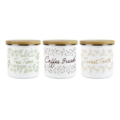B&Q -  Artistic Storage Canisters SetTeaCoffee & Sugar Contemporary PresentsWhite Metal/enamel Tea Storage Container Kitchen Gift