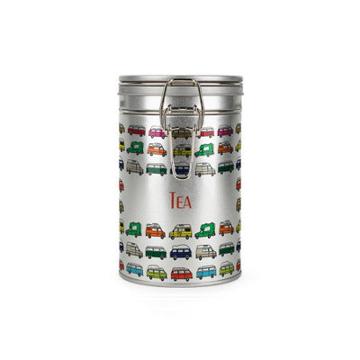 Purely Home Campervans Tea Canister - Silver Metal Kitchen Storage Container - Multicoloured - Image 3