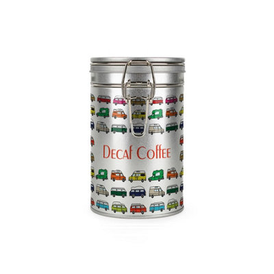 Purely Home Campervans Decaf Coffee Canister - Gifts For Campervan Owners - Silver Clip Lid Kitchen Storage Container 600Ml (14Cm X 8.5Cm)