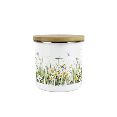 Purely Home Spring Daffodils Tea Storage CanisterFloral Nature Metal Enamel Hot Drinks Storage Container from B&Q