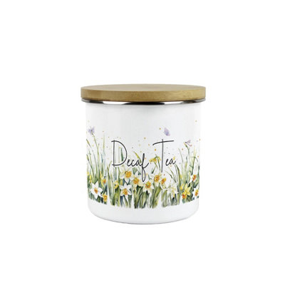 Spring Daffodils Decaf Tea Canister - Floral Enamel Kitchen Storage Jar Gift - Image 3