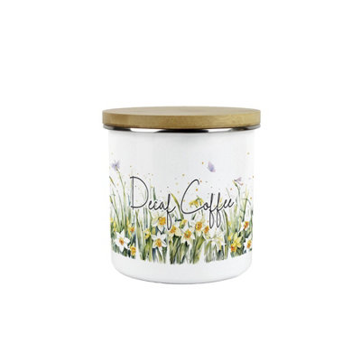 Purely Home Spring Daffodils Decaf Coffee Storage CanisterFloral Nature Metal Enamel Hot Drinks Storage Container from B&Q