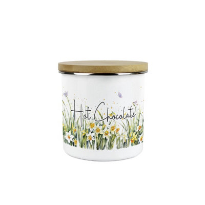 Purely Home Spring Daffodils Hot Chocolate Storage CanisterFloral Nature Metal Enamel Hot Drinks Storage Container from B&Q
