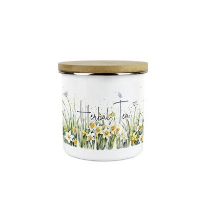 Purely Home Spring Daffodils Herbal Tea Storage CanisterFloral Nature Metal Enamel Hot Drinks Storage Container from B&Q