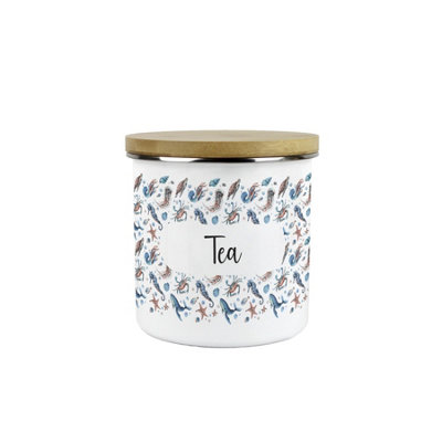 Purely Home Sea Art Tea Storage CanisterCoastal Creatures Sea Animals Homewares PresentsEnamel Storage Container Kitchen Gifts from B&Q