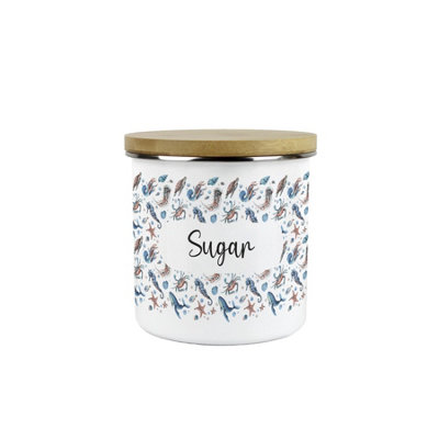 Purely Home Sea Art Sugar Storage CanisterCoastal Creatures Sea Animals Homewares PresentsEnamel Storage Container Kitchen Gifts from B&Q