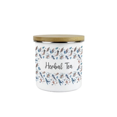 Purely Home Sea Art Herbal Tea Storage CanisterCoastal Creatures Sea Animals Homewares PresentsEnamel Storage Container Kitchen Gifts from B&Q