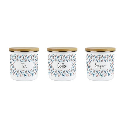 Purely Home Sea Art TeaCoffee & Sugar Storage CanistersCoastal Creatures Sea Animals Homeware PresentEnamel Storage Container Set Of 3 from B&Q