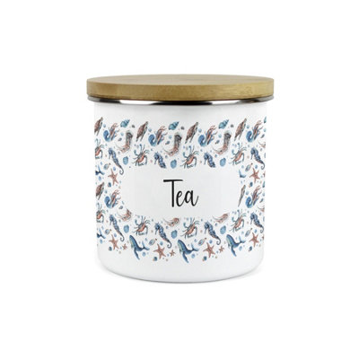 Purely Home Sea Art Tea Storage CanisterCoastal Creatures Sea Animals & Shellfish PresentsMetal Enamel Storage Container Kitchen Gifts from B&Q