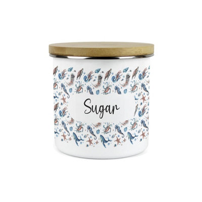 Purely Home Sea Art Sugar Storage CanisterCoastal Creatures Sea Animals & Shellfish PresentsMetal Enamel Storage Container Kitchen Gifts from B&Q