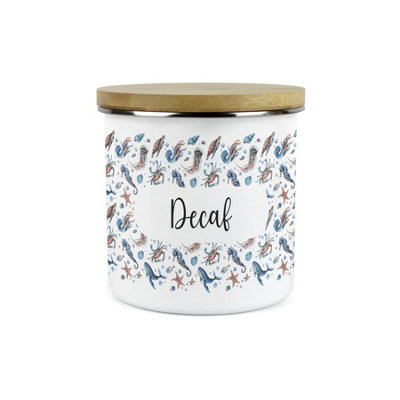 Purely Home Sea Art Decaf Storage CanisterCoastal Creatures Sea Animals & Shellfish PresentsMetal Enamel Storage Container Kitchen Gifts from B&Q