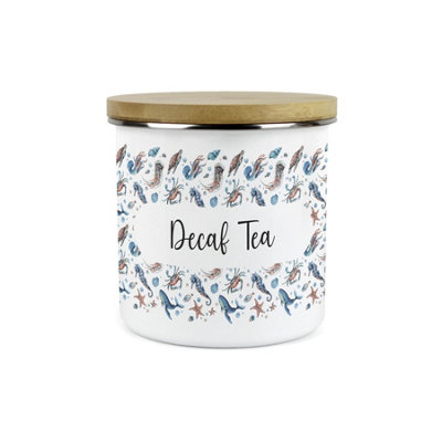 Purely Home Sea Art Decaf Tea Storage CanisterCoastal Creatures Sea Animals & Shellfish PresentsEnamel Storage Container Gift from B&Q