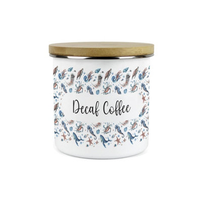 Purely Home Sea Art Decaf Coffee Storage CanisterCoastal Creatures Sea Animals & Shellfish PresentsMetal Enamel Storage Container Gift from B&Q