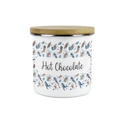 Purely Home Sea Art Hot Chocolate Storage CanisterCoastal Creatures Sea Animals & Shellfish PresentMetal Enamel Storage Container from B&Q