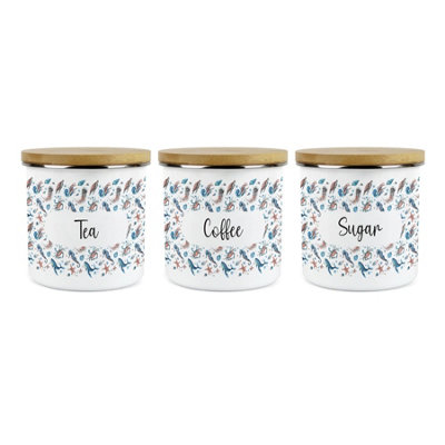 Purely Home Sea Art TeaCoffee & Sugar Storage Canisters SetCoastal Creatures Sea Animals & Shellfish PresentEnamel Storage Container from B&Q