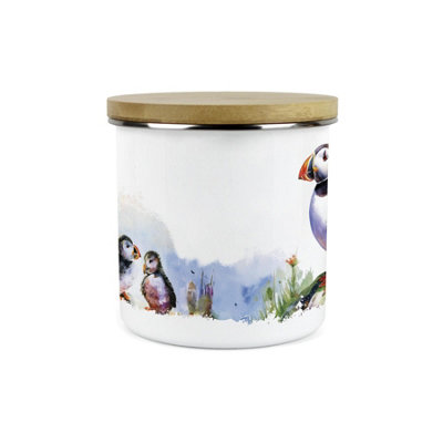 Purely Home Puffins On The Rocks Kitchen Storage CanisterCoastal Sea Birds Homewares PresentsMetal Enamel/food Storage Container Gifts from B&Q