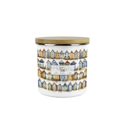 Purely Home Beach Huts Tea Storage CanisterSeaside Beach Coastal GiftMetal Enamel Hot Drinks Storage Container from B&Q