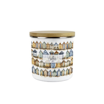 Purely Home Beach Huts Coffee Storage CanisterSeaside Beach Coastal GiftMetal Enamel Hot Drinks Storage Container from B&Q