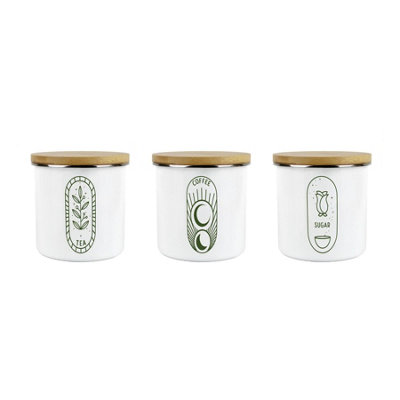 Purely Home Boho Minimalist Tea Coffee Sugar Storage Canisters SetFloral Kitchen GiftMetal/enamel Hot Drinks Storage Containers Set Of 3 from B&Q