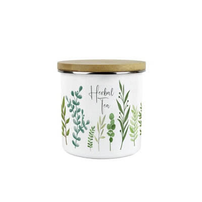 Purely Home Green Leaves Herbal Tea Storage Canister - Vibrant Foliage Kitchen Decor Gift - Metal/enamel Hot Drinks Storage Container