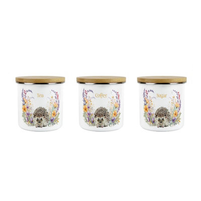 Purely Home Floral Hedgehog TeaCoffee & Sugar Storage CanistersWildlife Creatures & FoliageWhite Enamel Medium Containers Pack Of 3 from B&Q