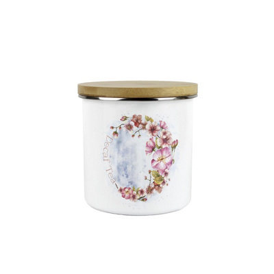 Purely Home Pink Blossoms Decaf Tea Storage CanisterCherry Blossom Floral Kitchen GiftMetal/enamel Hot Drinks Storage Container from B&Q