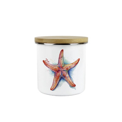 Purely Home Starfish Tea Storage CanisterCoastal Seaside Creatures Kitchen GiftMetal/enamel Hot Drinks Storage Container from B&Q