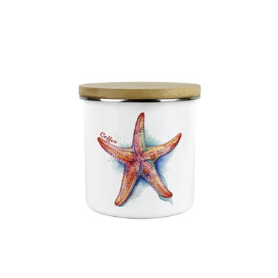 Purely Home Starfish Coffee Storage CanisterCoastal Seaside Creatures Kitchen GiftMetal/enamel Hot Drinks Storage Container from B&Q