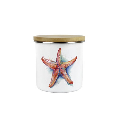 Purely Home Starfish Decaf Coffee Storage CanisterCoastal Seaside Creatures Kitchen GiftMetal/enamel Hot Drinks Storage Container from B&Q