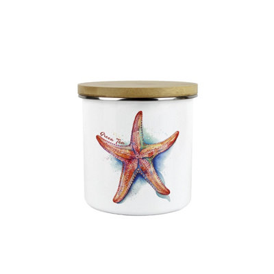 Purely Home Starfish Green Tea Storage CanisterCoastal Seaside Creatures Kitchen GiftMetal/enamel Hot Drinks Storage Container from B&Q