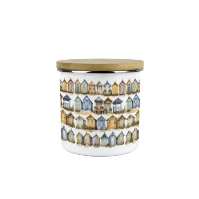 Beach Huts Storage Canister - Seaside Decor Kitchen & Home Enamel Jar Gift - Image 3