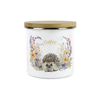 B&Q -  Floral Hedgehog Coffee Storage CanisterPretty Wildlife & Foliage GiftsLarge Enamel Hot Drinks Kitchen Storage Container