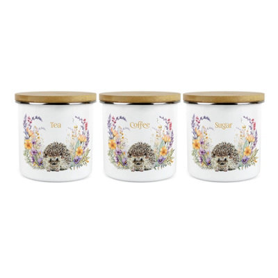 Purely Home Floral Hedgehog TeaCoffee & Sugar Canisters SetPretty Wildlife & Foliage GiftsLarge Enamel Kitchen Storage Containers from B&Q