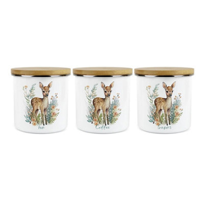 Purely Home Baby Deer Tea, Coffee & Sugar Large Kitchen Canisters - Set Of 3 - White - Image 4