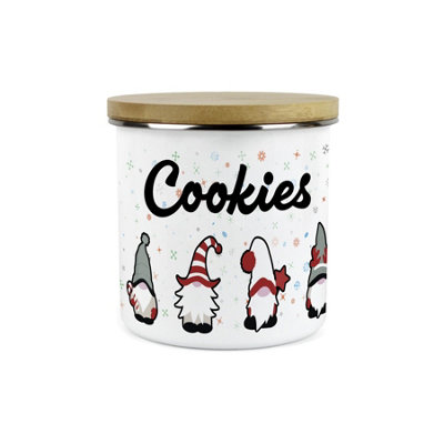 Purely Home Christmas Gonks Cookies Storage CanisterFestive Xmas Gnome Character Biscuits Cookie JarWhite  Enamel Container from B&Q