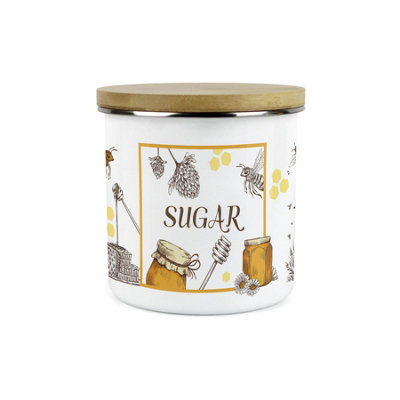 Purely Home Honey Bees Sugar CanisterBeehives & Honey Bumblebee GiftEnamel Hot Drinks Golden Storage Container from B&Q