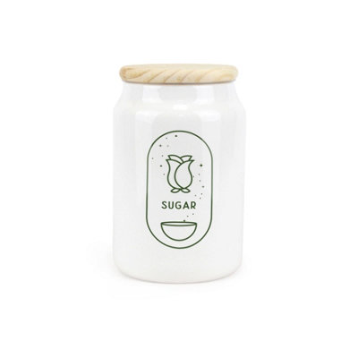 Purely Home Boho Minimalist Ceramic Sugar Canister Simplistic Bohemian Floral Kitchen GiftKitchen Storage Container & Wooden Lid 600Ml from B&Q