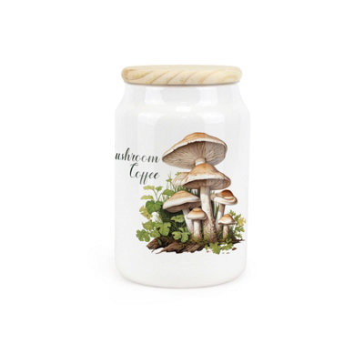 Purely Home Mushrooms Ceramic Mushroom Coffee CanisterNature Outdoors Foraging Themed GiftKitchen Food Storage Jar & Wooden Lid 600Ml from B&Q