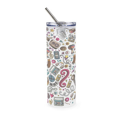 B&Q -  Music Montage Glass Travel FlaskInstruments Gift For Music FansFrosted Glass Drinks Cup With Lid & Stainless Steel Straw