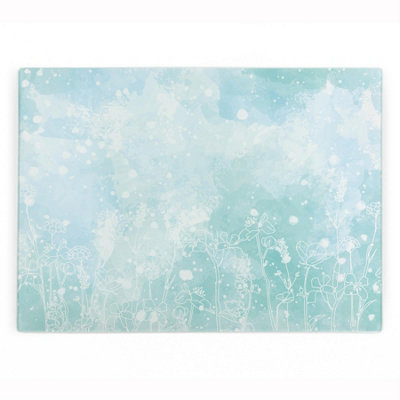 Purely Home Pastel Blue Flowers Large Smooth Glass Worktop SaverFloral Kitchen Chopping Board from B&Q
