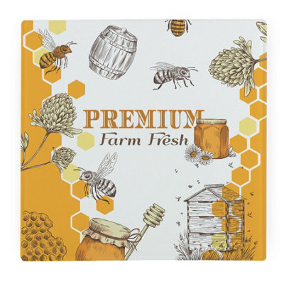 Purely Home Honey Farm Large Square Worktop ProtectorSmooth Glass Chopping Board from B&Q