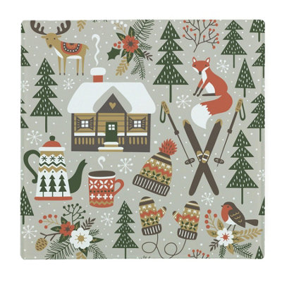 Purely Home Winter Icons Large Square Worktop Protector - Smooth Glass Christmas Chopping Board - Multi - Image 3