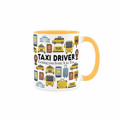 B&Q -  Taxi Driver MugHumourous Cab Driver Trades Funny Novelty GiftTea/coffee Hot Drinks Ceramic Yellow Cup Present